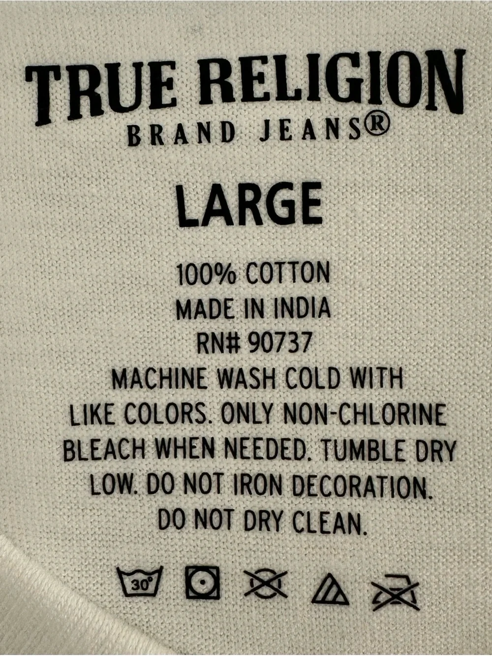 True Religion Men's White V-Neck T-Shirt Size L Maroon Horseshoe Logo